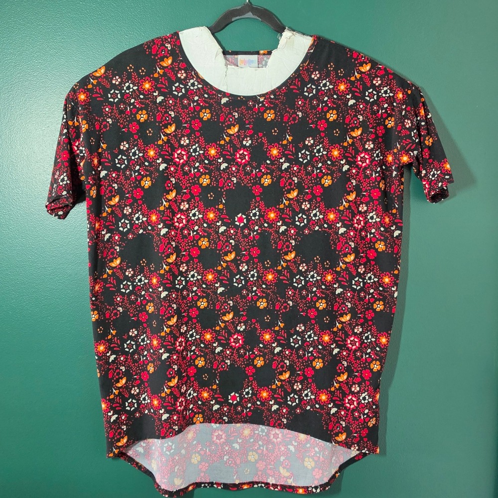 LuLaRoe Irma Tunic Top Multi Color Floral High Low Short Sleeve Blouse Size M